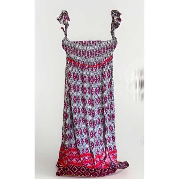 Dresses & Skirts - Sundress Maxi Flutter Sleeve Rayon Women's XL (40" Bust) Peasant Boho Red Pink